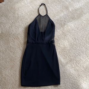 H:ours Black Mesh Mini Dress